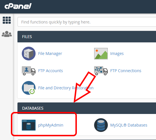 Php My Admin button in cPanel
